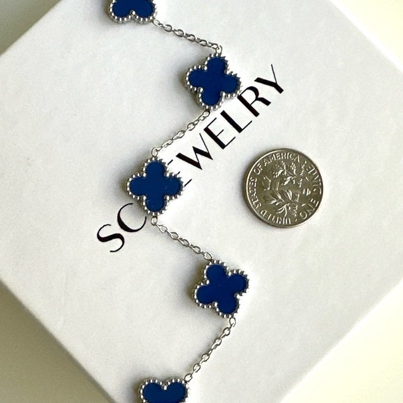 🎄 HOLIDAY PICK 🎄 Clover Bracelet Royal Blue & Silver Double Sided Four Leaf - Picture 4 of 13